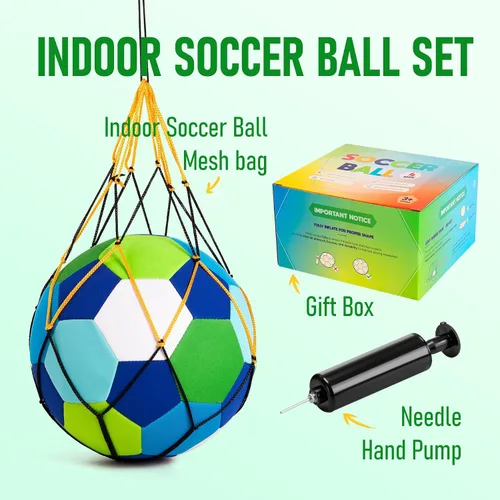 Vista 5 de Balón de fútbol para interiores, tamaño 4, suave, segura y silenciosa, pelota de juguete deportiva para interiores y patio, colorido cumpleaños