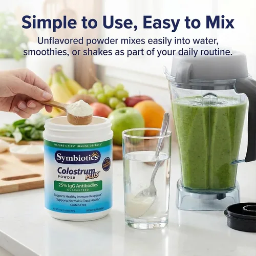 Vista 8 de Symbiotics Colostrum Plus Powder - Soporte de recuperación inmune y muscular, 25% de inmunoglobulinas IgG, resistencia al entrenamiento y salud