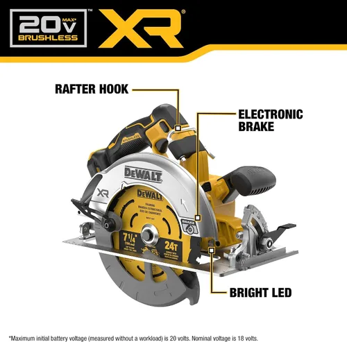 Vista 6 de DEWALT Sierra circular inalámbrica sin escobillas de 20 V MAX XR de 7-1/4 pulgadas, solo herramienta (DCS590B)