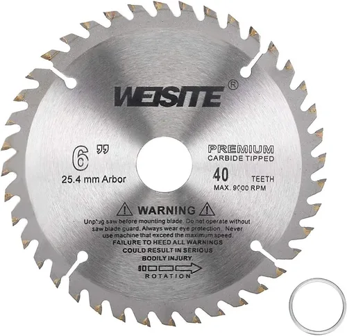 Vista 3 de uxcell Hoja de sierra circular de 6", eje 40T de 1" con anillo de 7/8", sierra de corte con punta de carburo TCT de madera