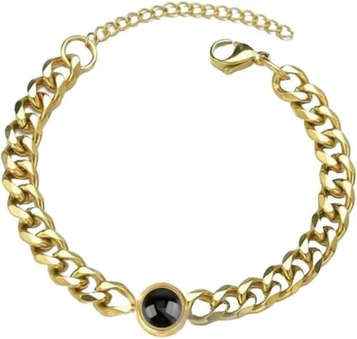 Vista 3 de Pulsera de proyección Hip Hop de moda en 100 idiomas, texto personalizado de cadena cubana, joyería de luz de corazón, regalo de cumpleaños