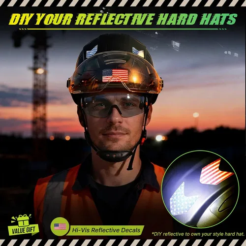 Vista 5 de Construction Hard Hats with Clear and Tinted Visor - OSHA Approved ANSI Z89.1 Dual Eye Protection Black Hard Hat with Chin Straps for Men
