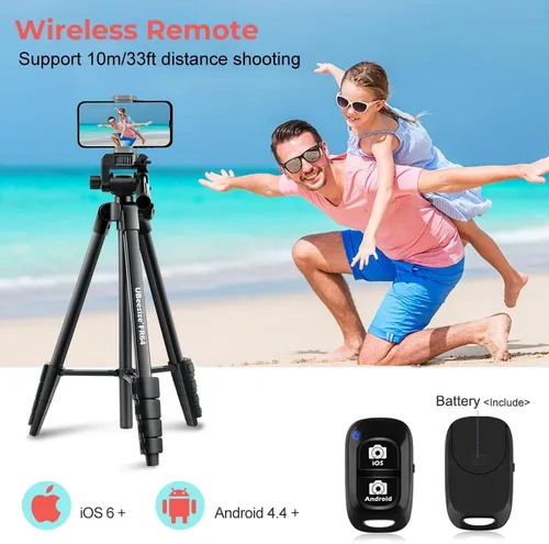 Vista 6 de UBeesize Trípode de cámara de 54 pulgadas, trípodes para teléfono para iPhone con bolsa, soporte de viaje con control remoto compatible con iPhone
