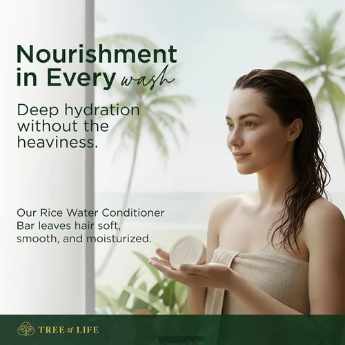 Vista 2 de Tree of Life Barra de acondicionador de agua de arroz, cuidado del cabello con proteína de arroz sin sulfato que fortalece, repara y proporciona