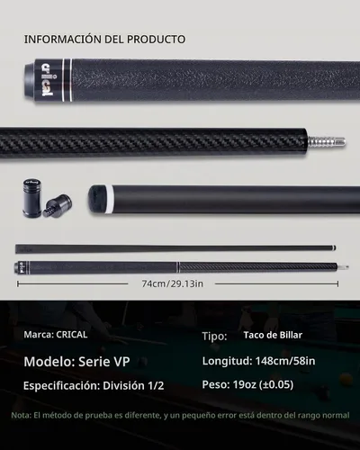Vista 3 de CRICAL Carbon Fiber Pool Cue Stick, Professional Low Deflection Cue