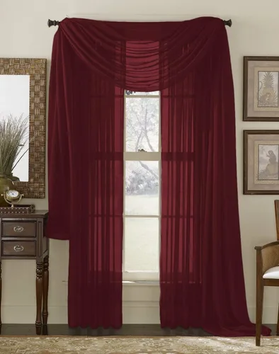 Vista 9 de Juego de 3 piezas de cortinas y cenefa Interior Trends, fina, totalmente cosida, juego de 2 cortinas y 1 cenefa a juego