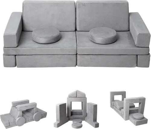 Vista 8 de Sofá infantil de 12 piezas modular con estrellas que brillan en la oscuridad, sofá convertible plegable de espuma para niños y niñas, muebles