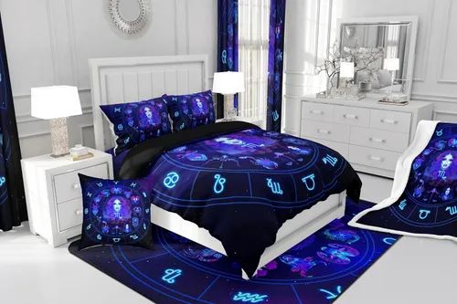 Vista 8 de Erosebridal Virgo - Juego de edredón de tamaño individual con 12 constelaciones, para niños, niñas, niños, niñas, niños, juego de edredón de galaxia