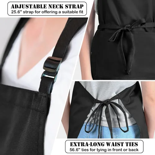 Vista 4 de Adjustable Neck Bib Apron with Pocket for Men Women, Waterproof Aprons Gifts for Kitchen Baking Chef Painting Gardening