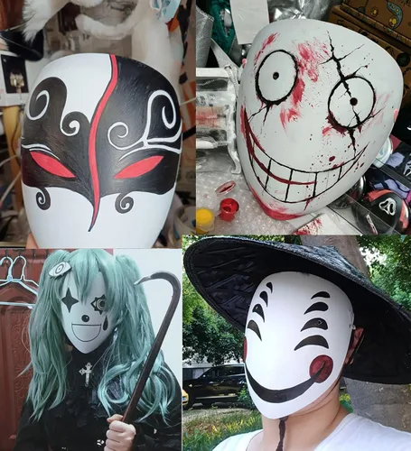 Vista 5 de Paquete de 5 y 10 máscaras de cosplay de bricolaje de plástico blanco blanco máscara de cara completa pintable de anime artesanal máscara de disfraz