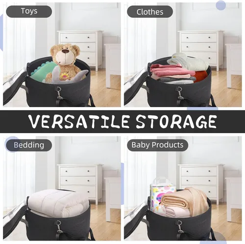 Vista 7 de LITLANDSTAR Organizador para mujeres y hombres, caja de almacenamiento redonda, contenedor de fieltro portátil, plegable, con tapa a prueba de Negro
