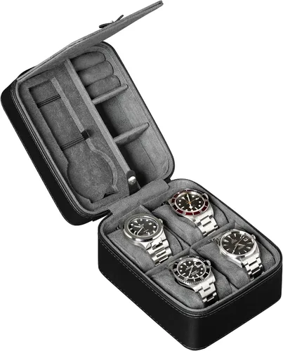 Vista 6 de Juego de regalo Caja de reloj de cuero con 10 ranuras con cajón de valet y funda de viaje a juego para 5 relojes, organizador de exhibición