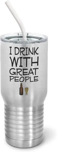 Vista 3 de PixiDoodle Great Drinking Buddies Pilsner Vaso con tapa deslizante resistente a derrames y paja de silicona (14 oz Pilsner, blanco)
