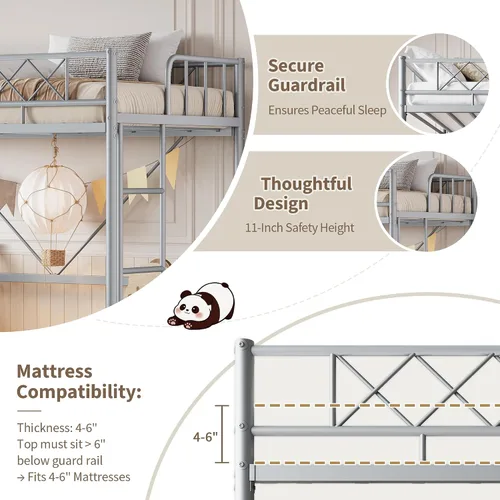 Vista 5 de Garvee Twin Size Loft Bed, Heavy Duty Metal Frame with Arched Guardrail, Flat Ladder Rung, and Steel Slat Support, No Box Spring Required, Space