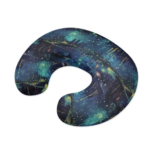 Vista 2 de Funda de almohada de lactancia de noche estrellada con pintura al óleo, transpirable, funda de almohada de lactancia materna con galaxia degradada