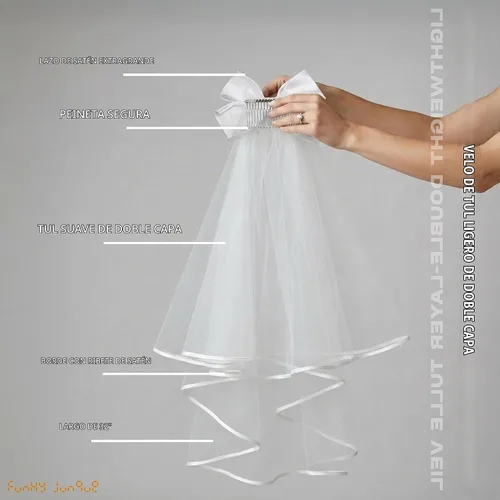 Vista 3 de Funky Junque Velo de novia con lazo, velo blanco para despedida de soltera para boda, despedida de soltera y regalos de compromiso Arco de satén