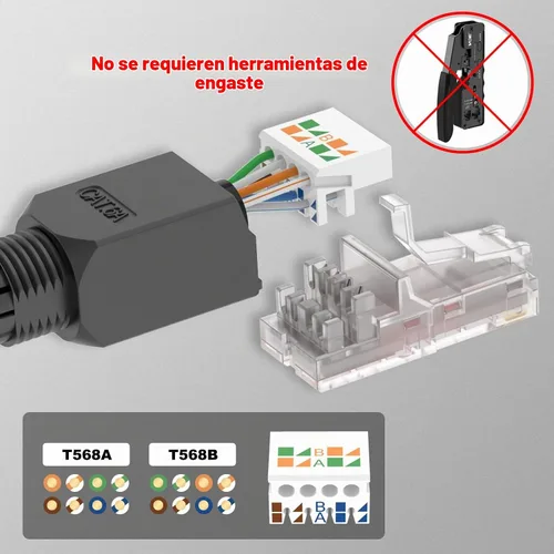 Vista 2 de VCELINK Conector RJ45 Cat6 sin herramientas, paquete de 6, chapado en oro