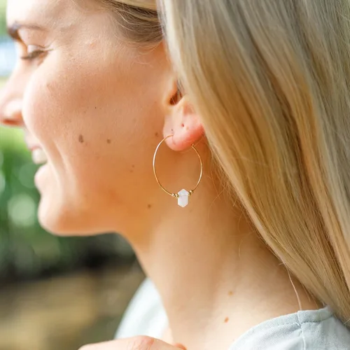 Vista 2 de Luna Tide Rainbow Moonstone Large Double Terminated Crystal Hoop Earrings in 14k Gold Fill