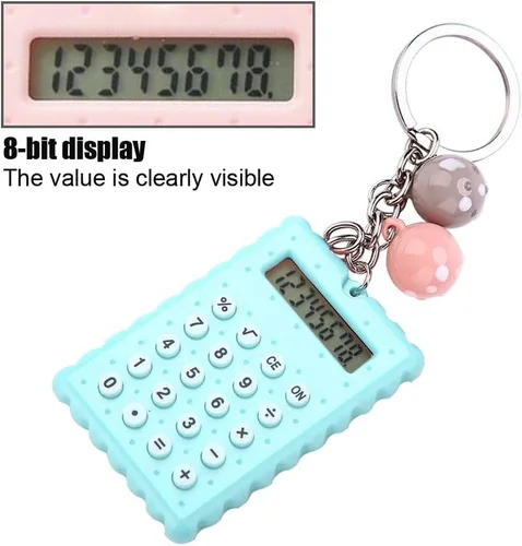 Vista 6 de fosa Mini calculadora portátil de llavero de galletas lindas para regalo de niños y niños, calculadora de función estándar de bolsillo