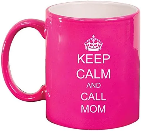 Vista 2 de Taza de cerámica con texto en inglés "Keep Calm and Call Mom", color negro