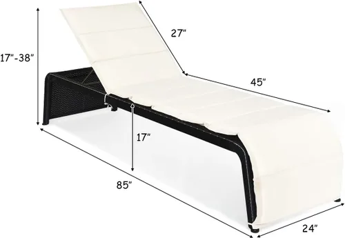 Vista 3 de COSTWAY Silla de ratán para patio, silla reclinable acolchada con respaldo ajustable, jardín y piscina (beige)