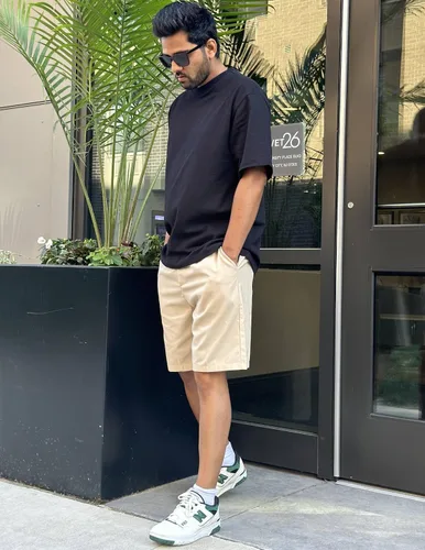 Vista 4 de COOFANDY Pantalones cortos de lino para hombre con cintura elástica y cordón para playa