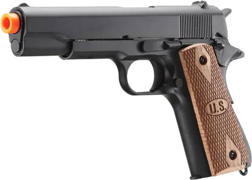 Vista 3 de Double Bell M1911 Pistola de aire comprimido de gas verde con agarre de madera (color: negro)