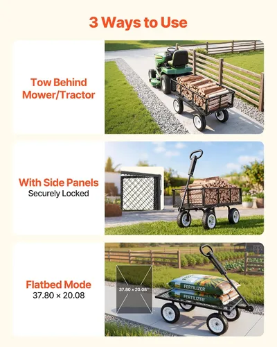 Vista 5 de VEVOR Carrito de jardín de acero de 900 libras, mango 2 en 1, carro de jardín extraíble resistente con neumáticos libres de 10 pulgadas, carrito