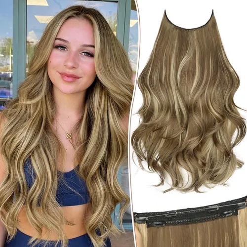 Vista 54 de KooKaStyle Extensiones de Cabello con Alambre Invisible, Largas, Lacias, en Capas, Sintéticas con Alambre Transparente, Tamaño Ajustable, 6 Clips