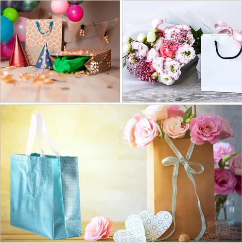 Vista 7 de MECCANIXITY 60 bolsas de regalo reutilizables, bolsa de compras brillante con asas para fiestas de cumpleaños, bodas, Navidad