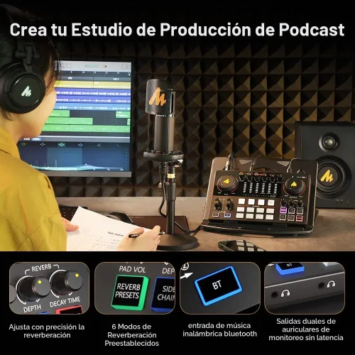Vista 7 de Interfaz de audio con micrófono de condensador XLR, equipo de podcast-MAONO-MaonoCaster-todo en uno, con preamplificador de micrófono premium