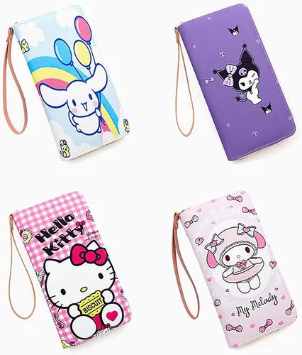 Vista 6 de Rjivofa Bonita cartera de dibujos animados para mujeres y niñas, cartera larga de piel sintética suave con muñeca, bolso de viaje con cremallera