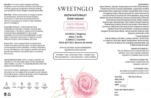 Vista 4 de Crema facial – Extracto de regaliz, amla y zanahoria tono de piel iluminador, hidratante y uniforme Nutritiva con agua de rosas y manteca
