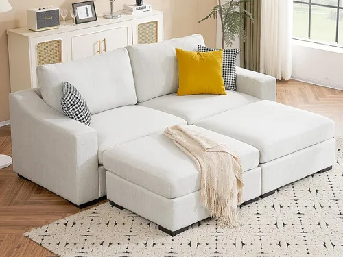 Vista 15 de ELUCHANG Sofá moderno de 85 pulgadas para sala de estar, sofá de lino natural de 3 plazas con asientos extra profundos, cojín tapizado y funda