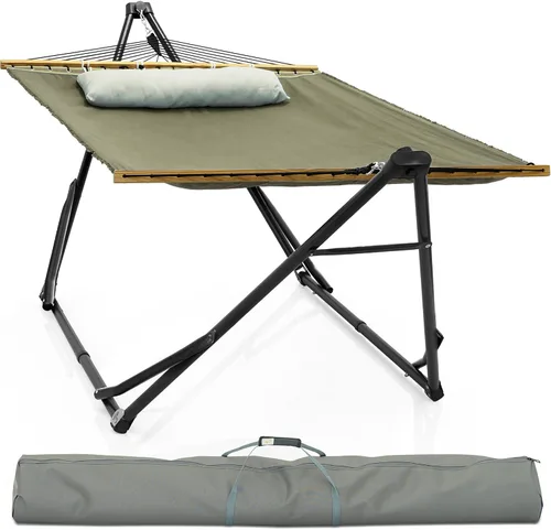 Vista 18 de Soporte de hamaca Tranquillo Uniki con garantía de 3 años, hamaca plegable instantánea de 30s con soporte, hamaca de camping con capacidad de 550 1.