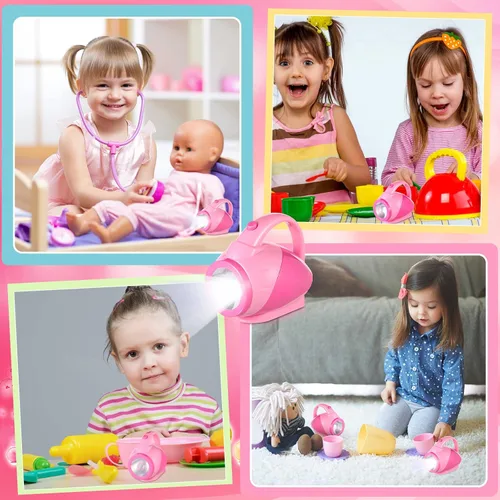 Vista 5 de Nosiny 2 Piezas Linternas para Niños Pequeños Niñas Rosas Linternas de Plástico con Mango de Agarre Fácil Artículos Esenciales de Campamento