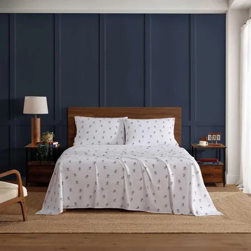 Vista 44 de Tommy Hilfiger - Sábanas para cama individual, ropa de cama de percal de algodón crujiente y fresca con funda de almohada a juego, juego de cama