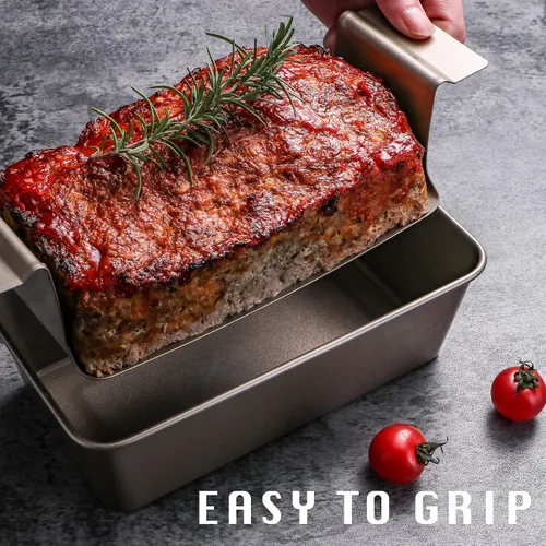 Vista 2 de HONGBAKE Sartén para pastel de carne con bandeja de drenaje, moldes para pan de 9 x 5 con inserto, pan de carne antiadherente para hornear, reduce