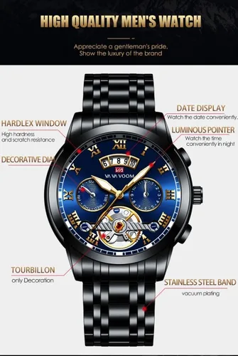 Vista 5 de YingHwa Relojes para hombres Multifuncional Reloj de Negocios Luminoso Impermeable de Acero Inoxidable Reloj para Hombre Hollow Tourbillon Diseño