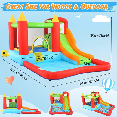 Vista 7 de Casa de rebote, casa inflable con tobogán para niños de 5 a 12 años, tobogán acuático para niños, parque acuático para patio trasero con tobogán