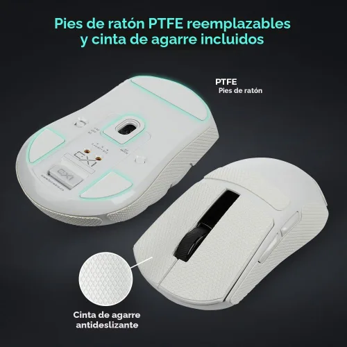 Vista 7 de TECWARE EX1 - Mouse ligero para juegos Mouse inalámbrico de 26 K DPI con pantalla OLED Diseño ultraligero de 2.08 oz Base de carga RGB Blanco