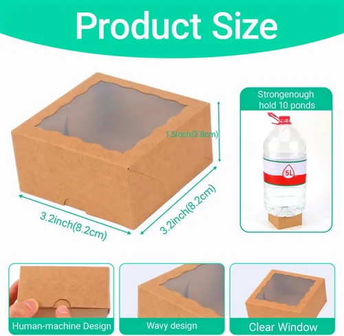 Vista 2 de RomanticBaking 50 cajas de trufas de chocolate para 4 unidades, mini cajas de panadería con ventana para brownie, galletas, jabón, donas, macarrones