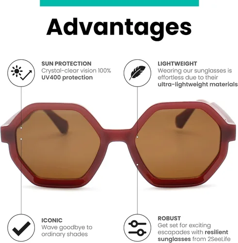 Vista 7 de 2SeeLife Gafas de sol hexagonales de gran tamaño para mujer con protección solar completa, gafas de sol resistentes para mujer, tonos retro