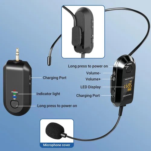 Vista 6 de Depusheng Auriculares de micrófono inalámbrico 2.4G, Lavalier y micrófono de mano rango de 160 pies, con enchufe de 1/8 y 1/4 pulgadas para sistema