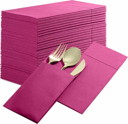 Vista 19 de Servilletas de cena Linen-Feel con bolsillo para cubiertos, 100 unidades Beige