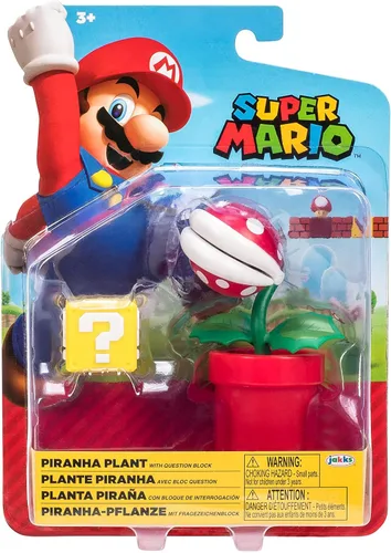 Vista 6 de Super Mario Nintendo - Figura de planta de piraña de 4 pulgadas con accesorio de bloque de preguntas. A partir de 3 años (con licencia oficial)
