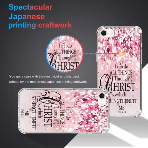 Vista 5 de Funda protectora para iPhone SE 3 / SE 2/7/8 con versículo bíblico [ajuste delgado y cobertura completa] parachoques compatible con teléfono 8/7/SE