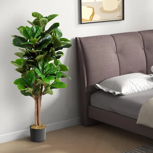 Vista 4 de Happygrill Árbol de vegetación artificial de 4 pies, plantas de higuera de hoja de violín falsa para interiores en maceta, árbol de ficus lyrata