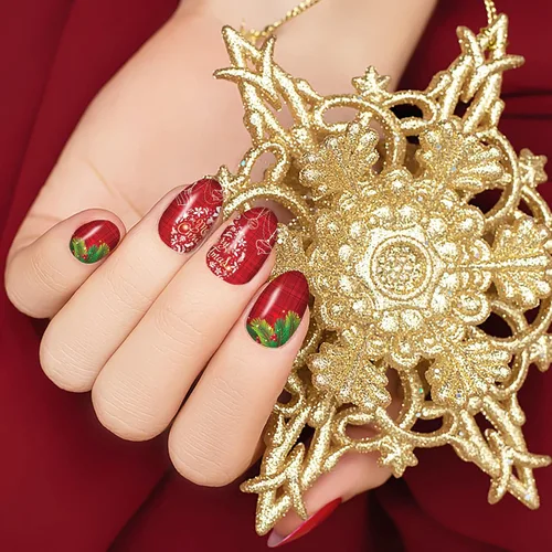 Vista 2 de 12 hojas de calcomanías de Navidad para uñas, tiras de esmalte de uñas, autoadhesivas, diseño de Papá Noel, árbol de Navidad, copo de nieve con 2