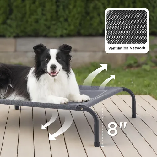 Vista 2 de Cuna elevada para mascotas con ventilación de malla, 8 pulgadas de altura, gris, cama para perros al aire libre